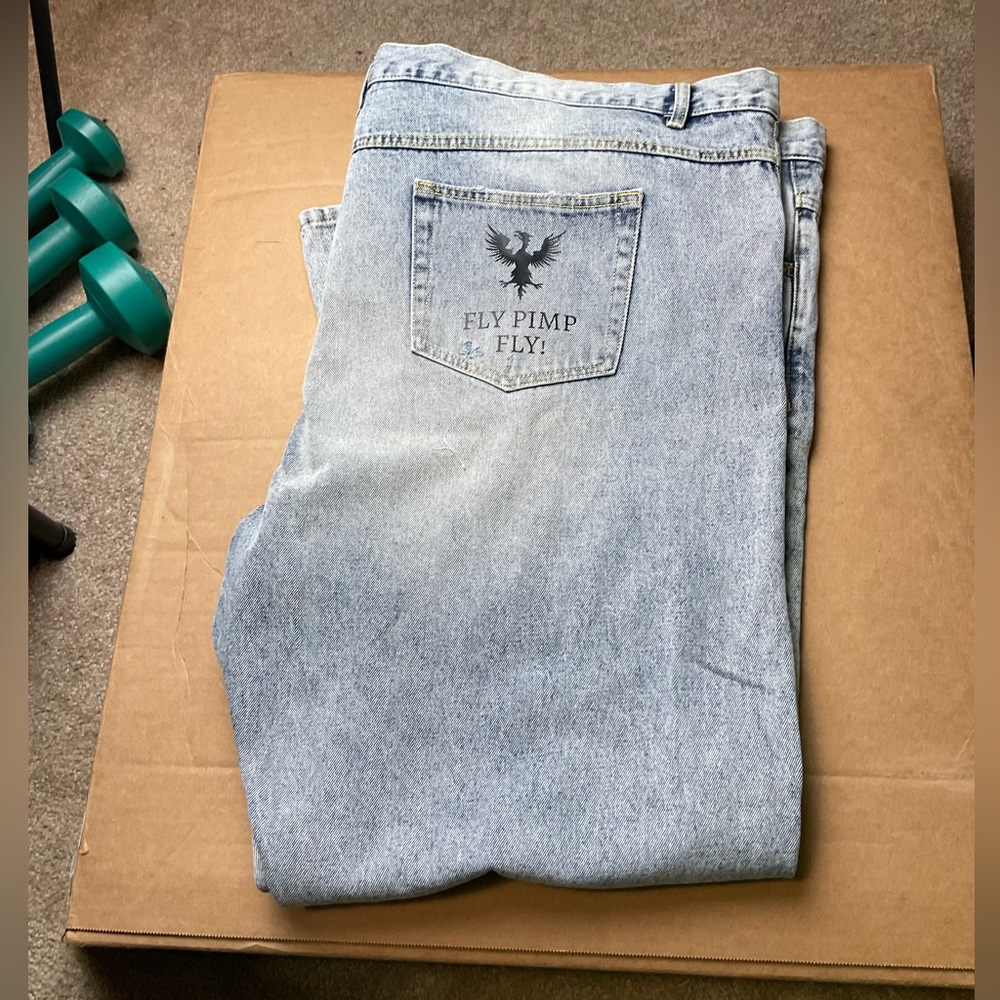 Plus Sized Ripped Men's Jeans size  light blue, 58x32